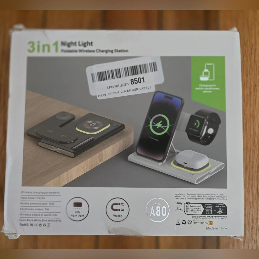 WIRELESS CHARGING STATION 3 IN 1 MAGNETIC/ NIGHT LIGHT FOLDABLE BLACK